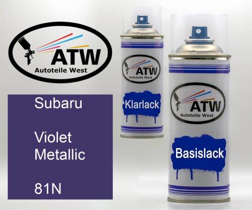 Subaru, Violet Metallic, 81N: 400ml Sprühdose + 400ml Klarlack - Set, von ATW Autoteile West.